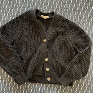 Everlane Black Chunky Knit Button-Front Cardigan